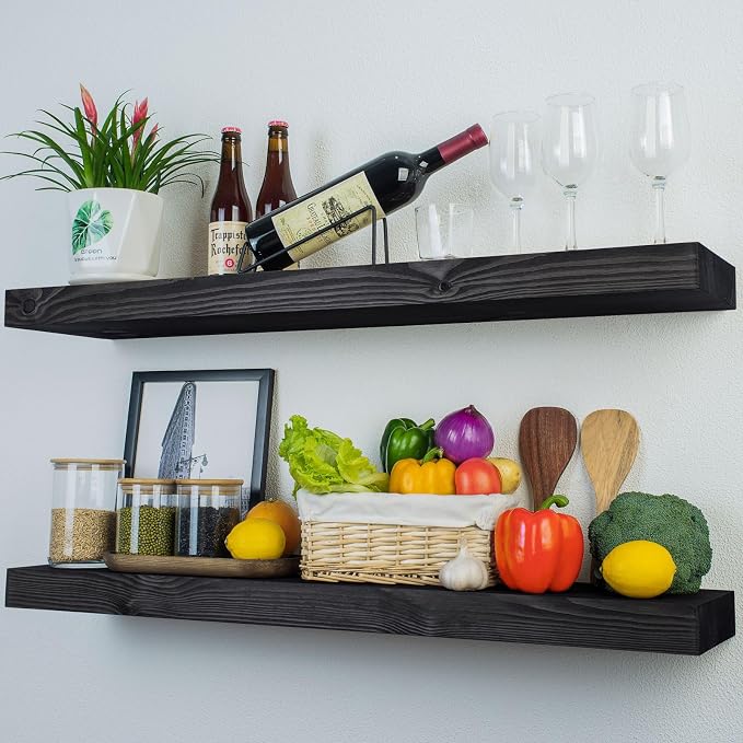 Wood Floating Shelves Set of 2, 36 Inch Long, 8 Inch Deep Solid Wood Wall - Image 7