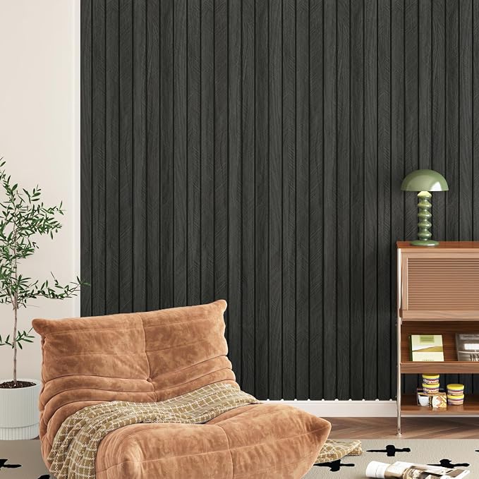 Grey/Black 3D Wood Panels for Interior Wall Decor Self Adhesive Wood Slat Wall - Image 2