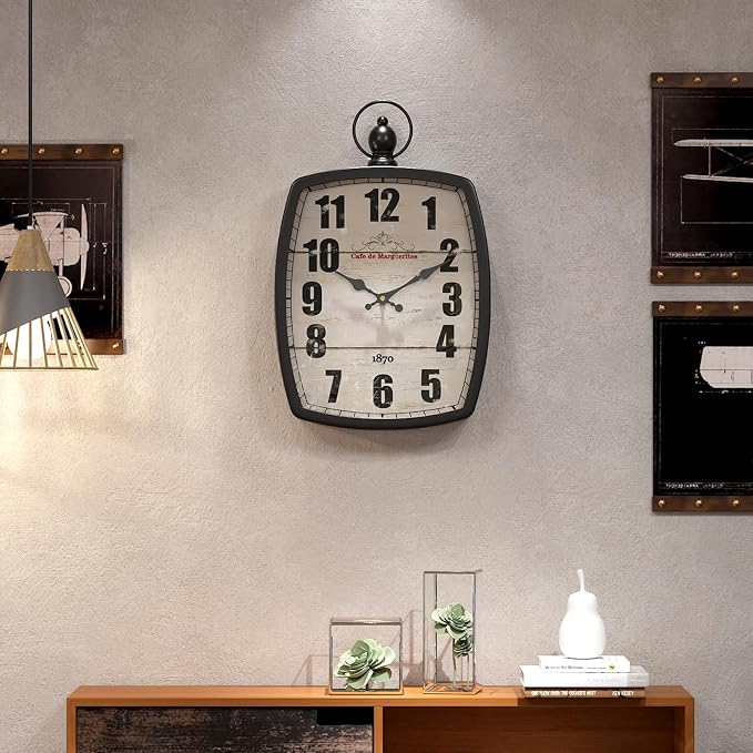 Menterry Large Retro Rectangle Wall Clock, Battery Operated Silent Decor Wall - Image 5