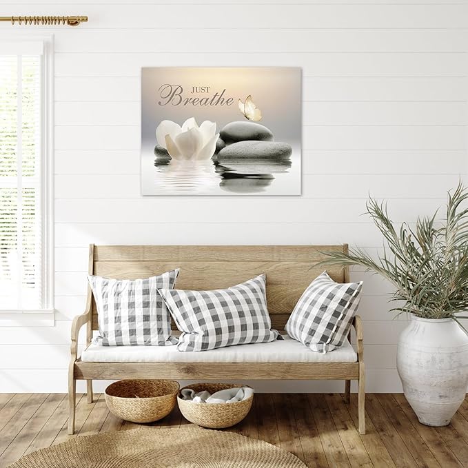 EOBTAIN Zen Spa Bathroom Wall Art Garden Butterfly and Flower Stone Relaxing - Image 2