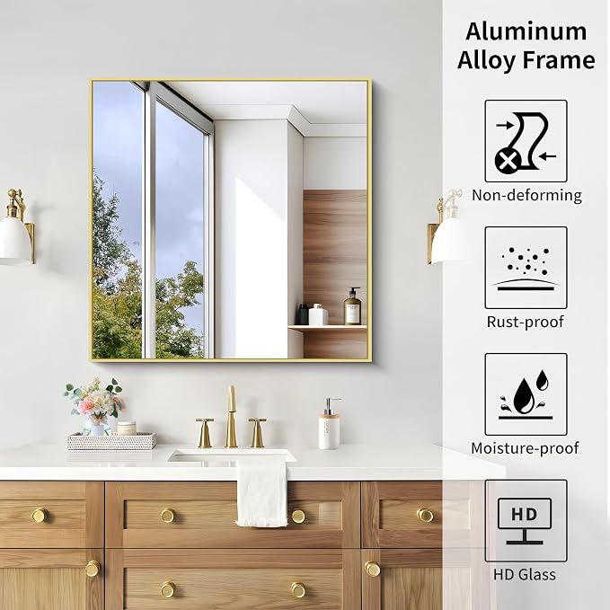 KOCUUY Gold Bathroom Mirror, HD Tempered Glass, Anti-Rust Frame, Modern Design - Image 8