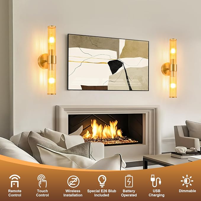 Morauroral Gold Battery Operated Wall Sconces Set of 2, Rechargeable Wall Lights - Image 4