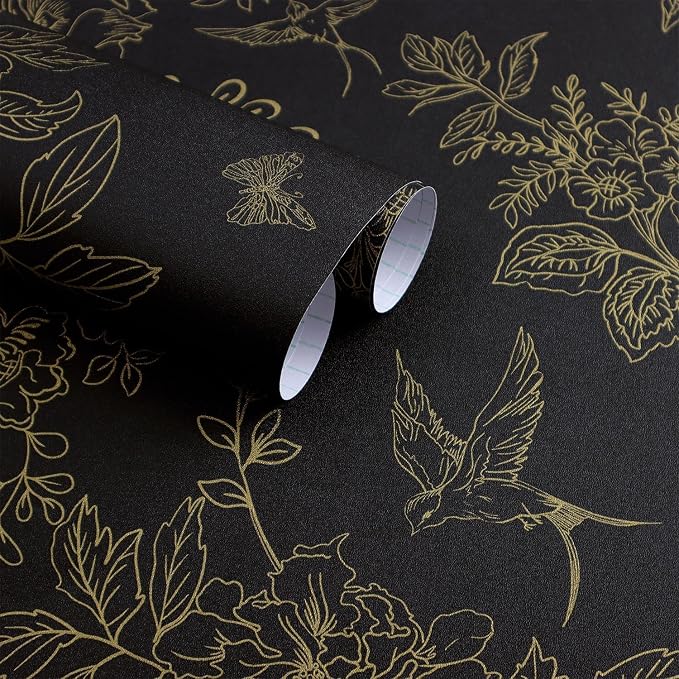 Froluya Black and Gold Wallpaper Peel and Stick Wallpaper 17.7"x590.5" Vintage by Froluya