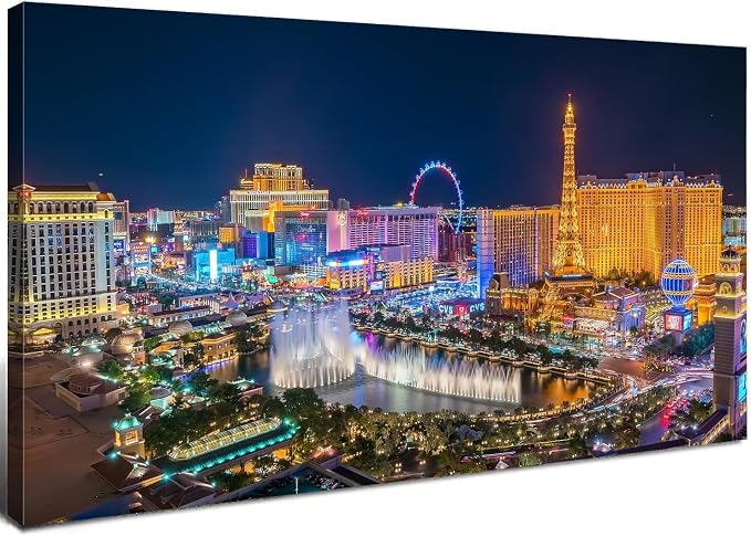 Las Vegas Skyline Wall Art American Cityscape Wall Decor City Night View Canvas by HOME