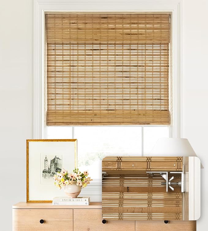 LazBlinds No Tools No Drill Cordless Bamboo Roman Shades, Custom Light by LazBlinds