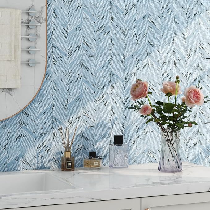 Livelynine 15.8x394 Blue Fabric Peel and Stick Wallpaper - Image 4