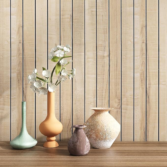 VEELIKE Sand Oak Wood Slat Wall Panels Peel and Stick Faux Wood Panels - Image 4