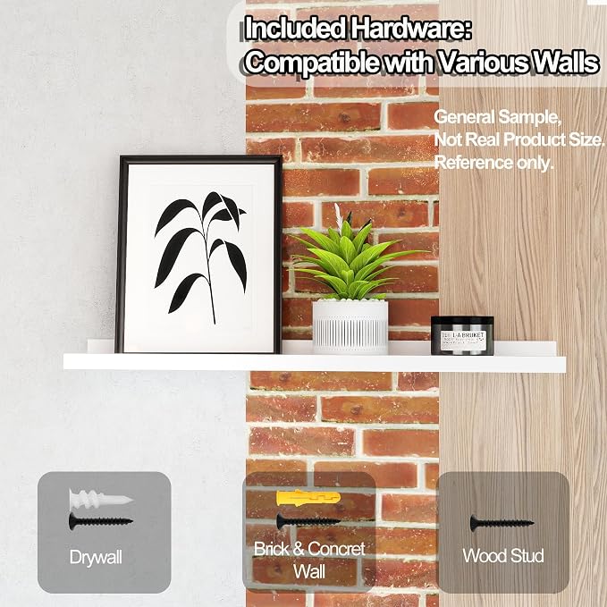White Floating Shelves for Wall Decor, Long Wall Mounted Storage Shelf for - Image 5