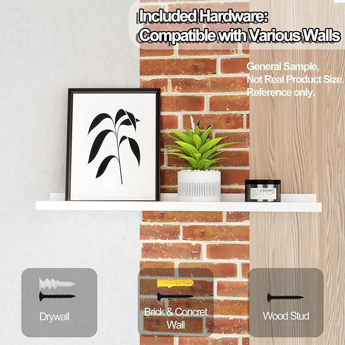 White Floating Shelves for Wall Decor, Long Wall Mounted Storage Shelf for - Image 4