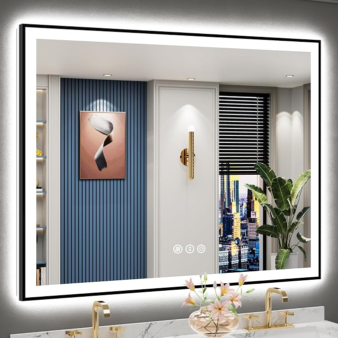 50x40 Black Framed LED Bathroom Mirror by Awandee