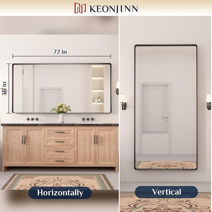Keonjinn Black Bathroom Mirror for Over Sink, 72 x 36 Inch Large Rounded - Image 8