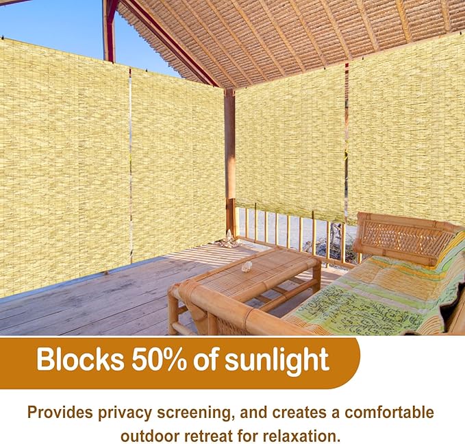 DoubleFill 2 Pcs Bamboo Shades Outdoor Reed Roll up Blinds 60" W x 72" H - Image 6