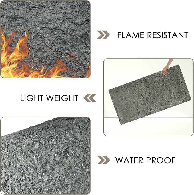 5-Pack 3D Faux Stone Wall Panels, PU Cement-Texture Wainscoting Panels - Image 4