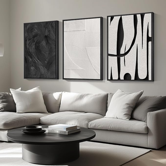 Large Framed Black and White Abstract Wall Art - Image 8