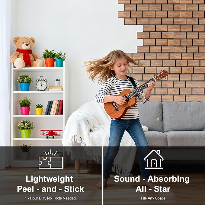 WoveN SounD Brick Acoustic Wall Panels, 16 Pack 16x12 Inch, PVC Wood Grain - Image 4