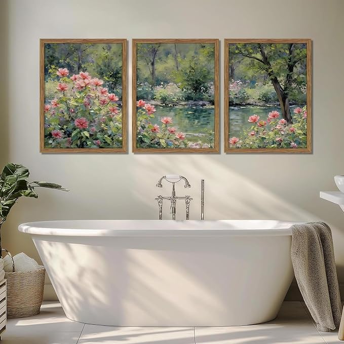Framed Monet Wall Art Set of 3, Impressionist Botanical Floral Canvas Wall Decor - Image 8