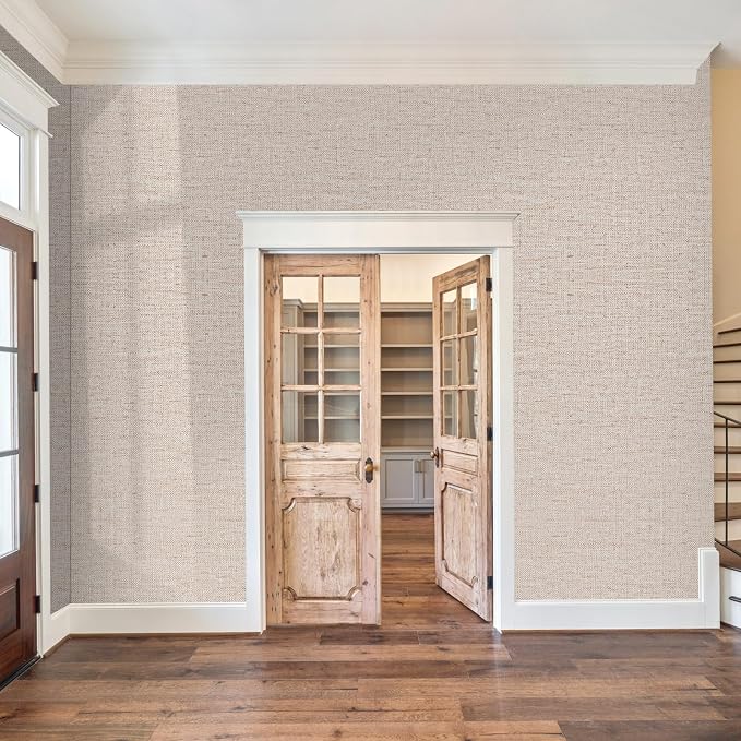 15.75"x590.6" Beige Grasscloth Wallpaper Peel and Stick Removable Textured Wall - Image 4