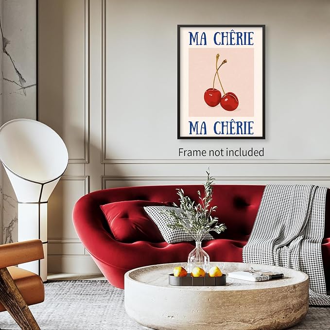 jkahh Funky Cherry Wall Art Vintage Red Blue Aesthetic Poster Trendy Ma Cherie - Image 7