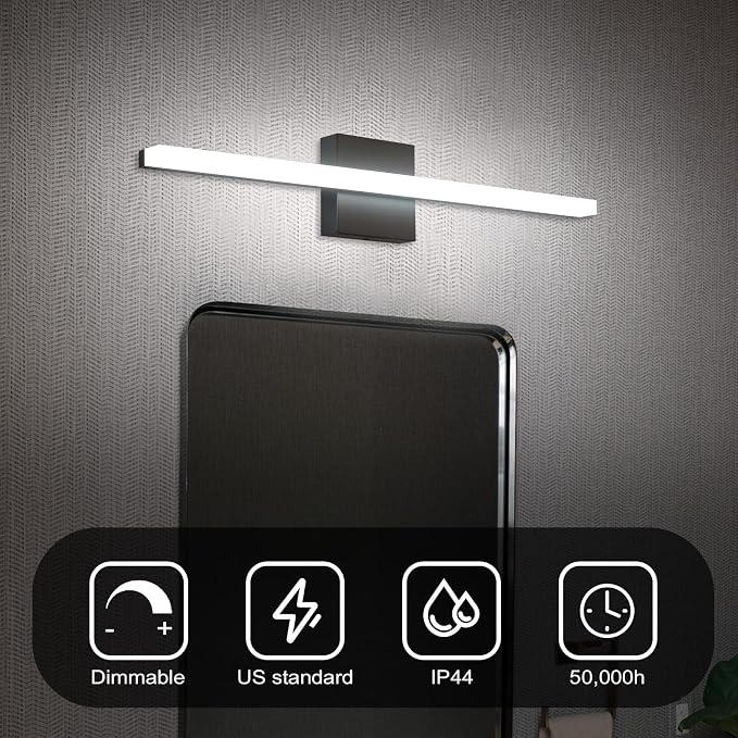 Combuh Bathroom Light Fixtures Dimmable Black Vanity Lights Bar 24 Inch 14W - Image 3