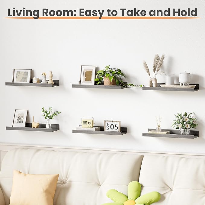 upsimples Floating Shelves for Wall, Wall Shelves for Decor Storage Set of 6 - Image 2