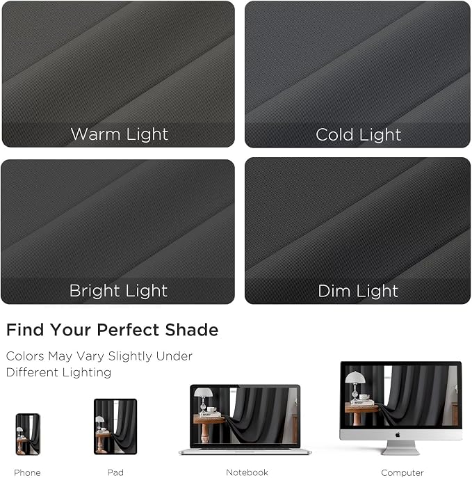 CUCRAF Dark Grey Blackout Curtains 108 inch Length 2 Panels Set, Rod Pocket - Image 4