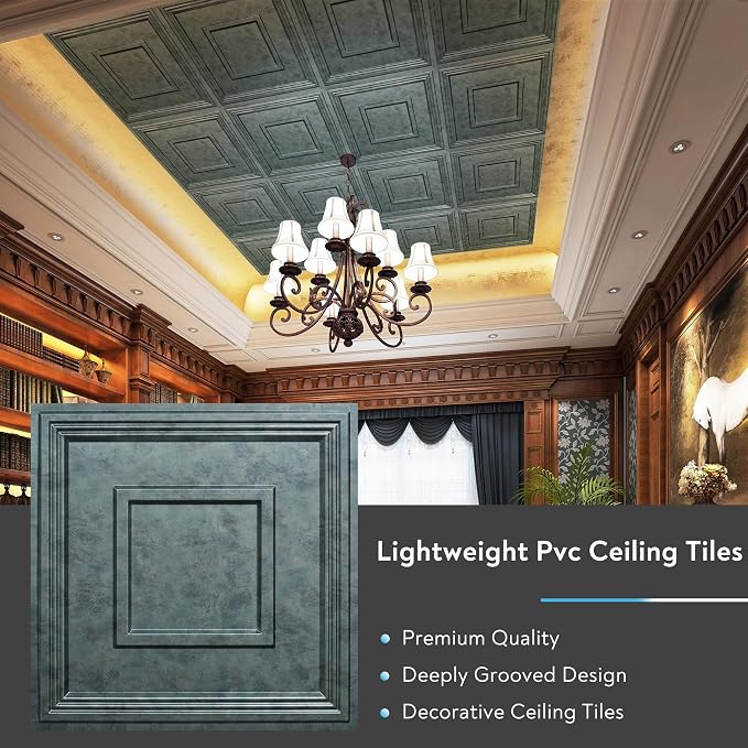 STICKGOO Glue Up Ceiling Tiles, 24x24 Inch PVC Decorative Drop Ceiling Tile - Image 8