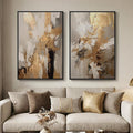 Large Framed Neutral Abstract Wall Art, 2 Piece Modern Canvas Prints Paintings by Cuspin