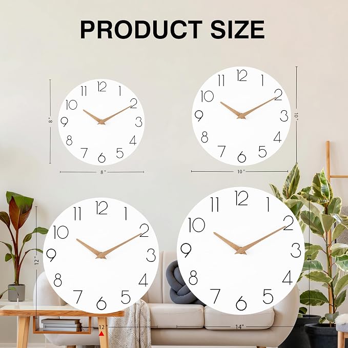 cicininc Wall Clock, 12 Inch Wooden Silent Non-Ticking, Decorative Battery - Image 4