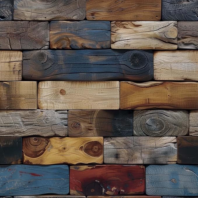FLFK Faux Wood Bricks Wallpaper Peel and Stick Wood Grain Wall Paper by FLFK