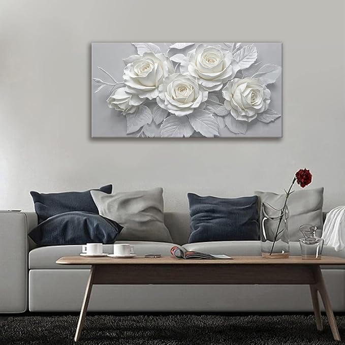 Suconvng White Flower Wall Art Painting Canvas Art Wall Decor 20 X 40 Inch - Image 4