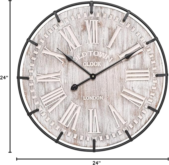 EMAX HOME 24 Inch Large Farmhouse Wall Clock, Rustic Antique Wood - Image 7