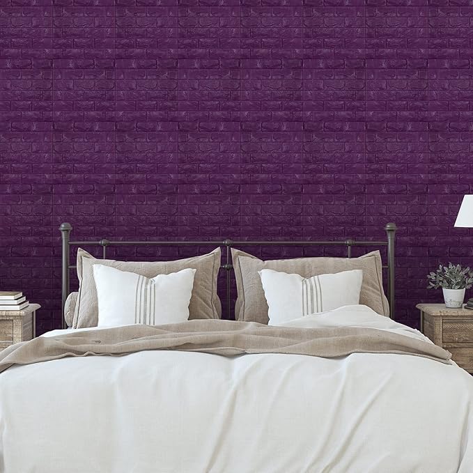 30PCS 3D Wall Panels Peel and Stick Faux Brick Wallpaper Purple Self Adhesive - Image 4
