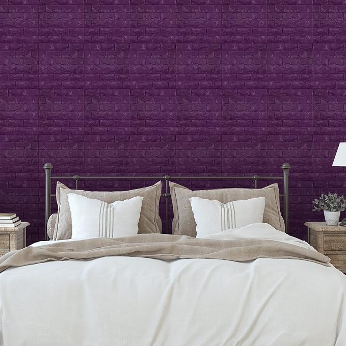 11PCS 3D Wall Panels Peel and Stick Faux Brick Wallpaper Purple Self Adhesive - Image 4