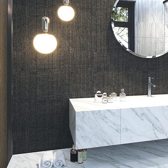 FunStick Black and Gold Geometric Wallpaper Peel and Stick Modern Faux - Image 2