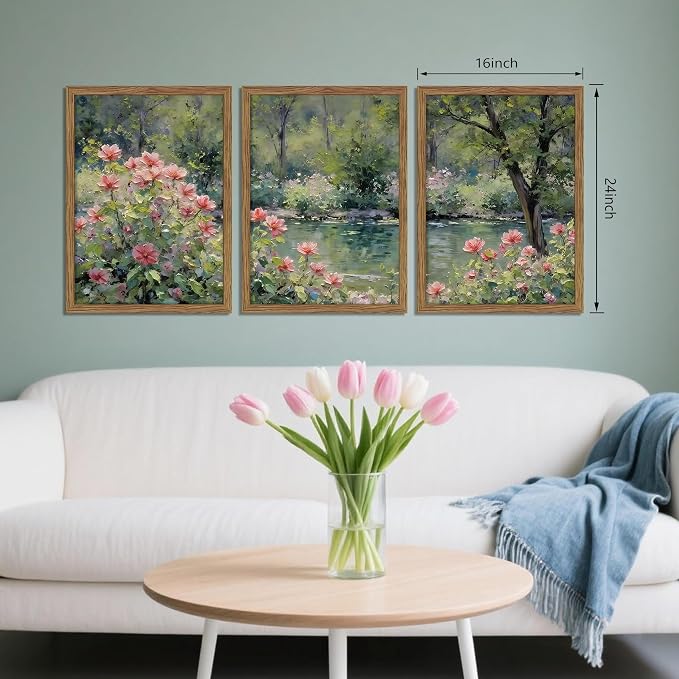 Framed Monet Wall Art Set of 3, Impressionist Botanical Floral Canvas Wall Decor - Image 3