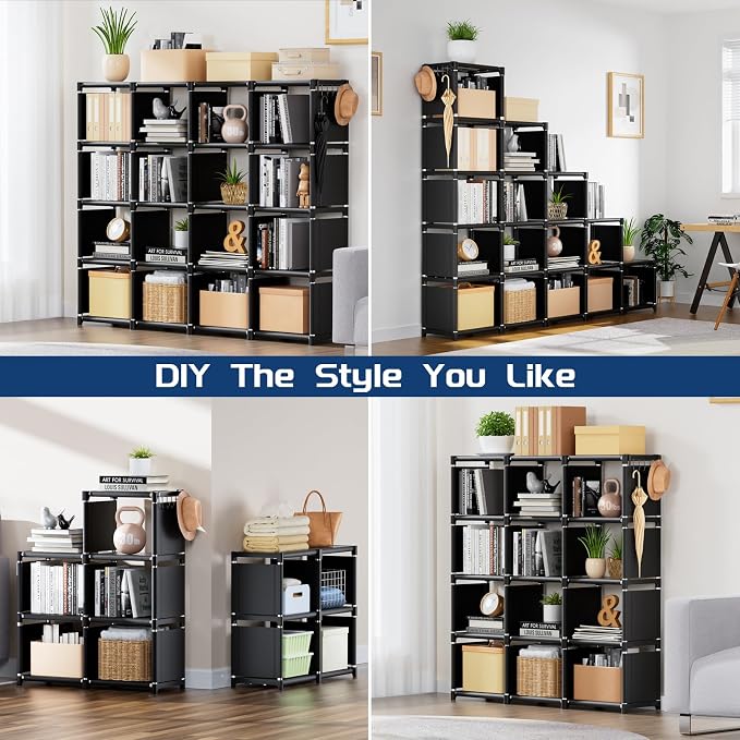 Mavivegue Bookshelf, 16 Cube Storage Organizer, Book Shelf Organizer, Tall - Image 4