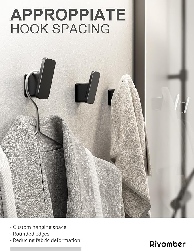 4-Pack Matte Black Towel Hook for Bathroom, Robe Coat Hook, Heavy Duty Wall - Image 3