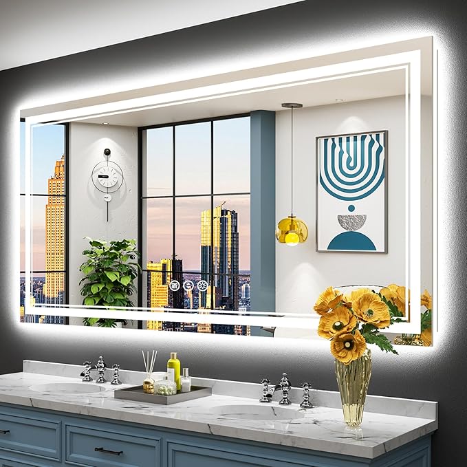 72x36 LED Bathroom Mirror with Lights, Backlit and Front Lit Anti-Fog Lighted by Awandee