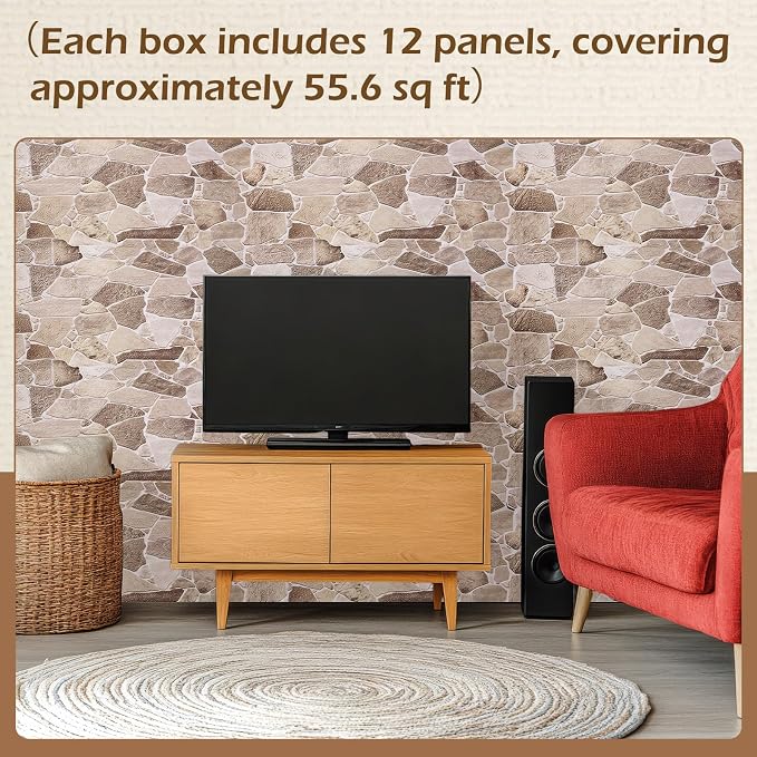 12 Pack 38.6" x 18.9" Peel and Stick 3D Faux Stone Wall Panels PVC Lightweight - Image 7