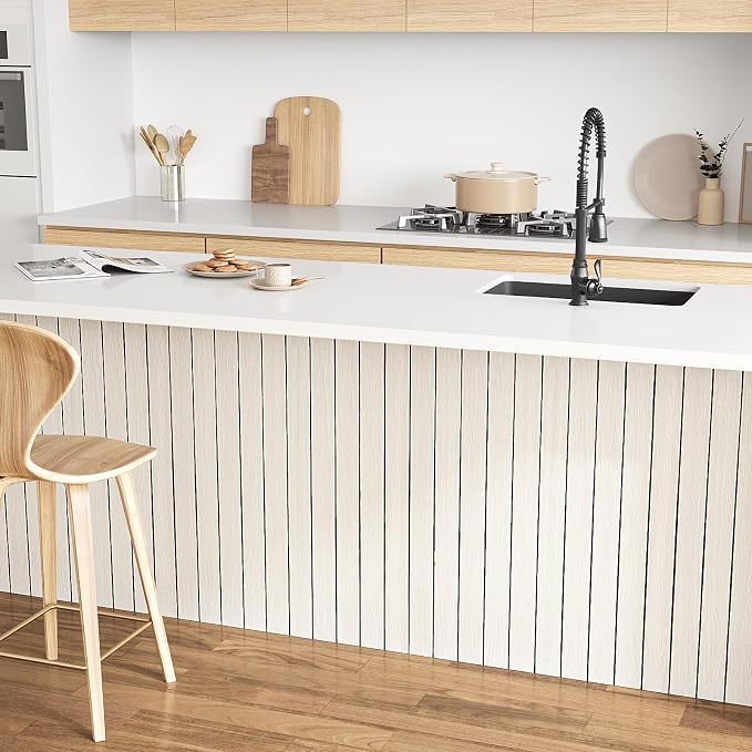 VEELIKE Cream White Oak Wood Slat Wall Panel Peel and Stick 3D Faux Wood Wall - Image 6