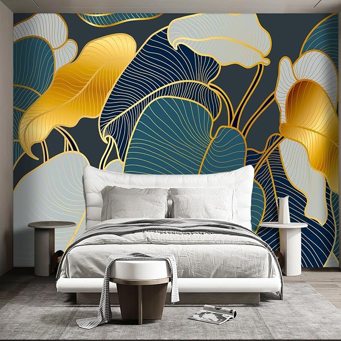 Golden Botanical Leaf wallpeper Living Room Bedroom wall Mural - Image 2