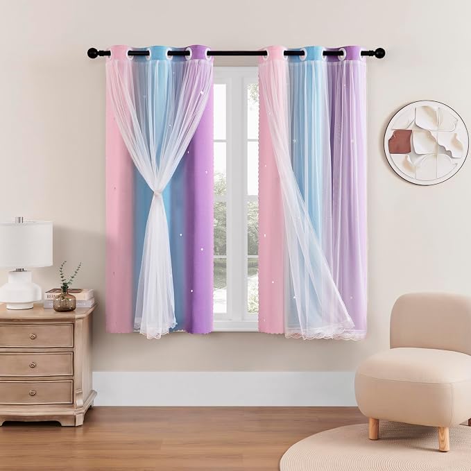 XiDi Curtains for Bedroom Decor, Rainbow Pink Purple/34/54 by Addsomecolortolife