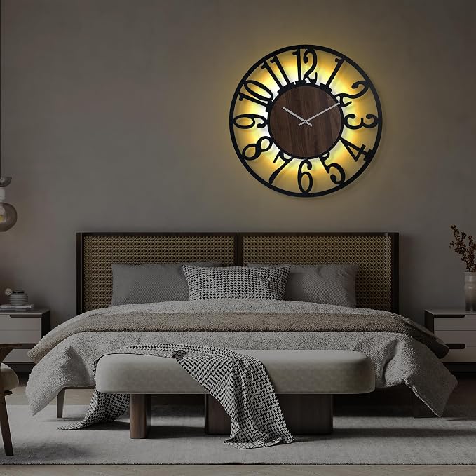 LEIKE Large Wall Clock 30'' Lighted Rustic Wood Clock - Image 6
