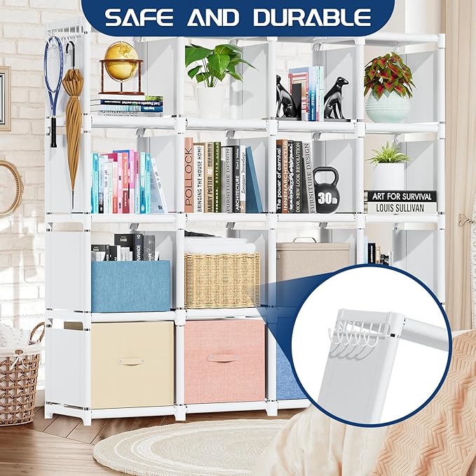 Mavivegue Book Shelf, 16 Cube Storage Organizer, Metal Cube Bookshelf, DIY - Image 6