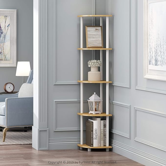 Furinno TURN-N-TUBE Corner Shelf, 5-Tier Corner Bookshelf, Open Storage Shelves - Image 2