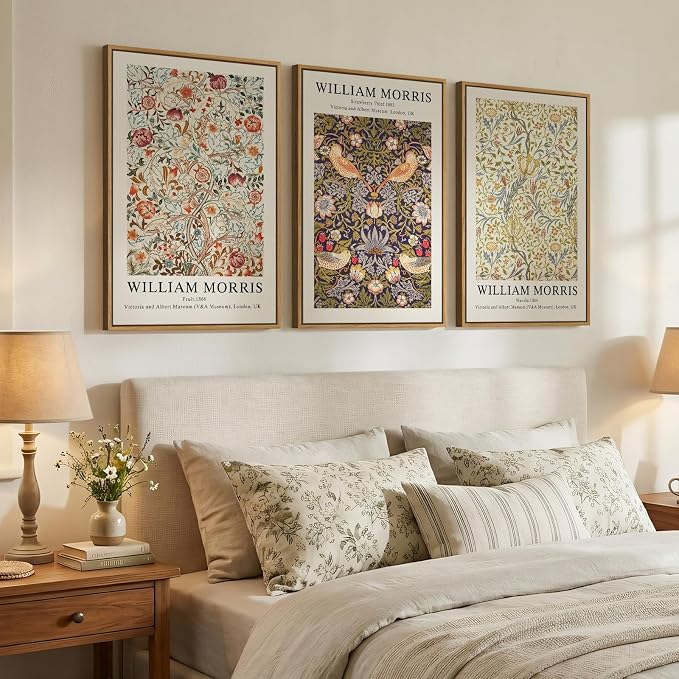 Large Framed William Morris Wall Art Set of 3, Vintage Strawberry Thief Canvas - Image 2