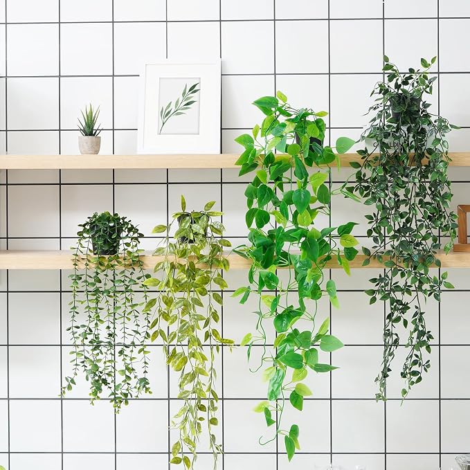BLEUM CADE Fake Hanging Plants Mixed Set, Faux Hanging Potted Plants Greenery - Image 3