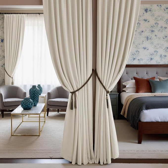 NICETOWN Thermal Insulated Velvet Curtains Ivory White 90 Inch Length, Heavy - Image 3