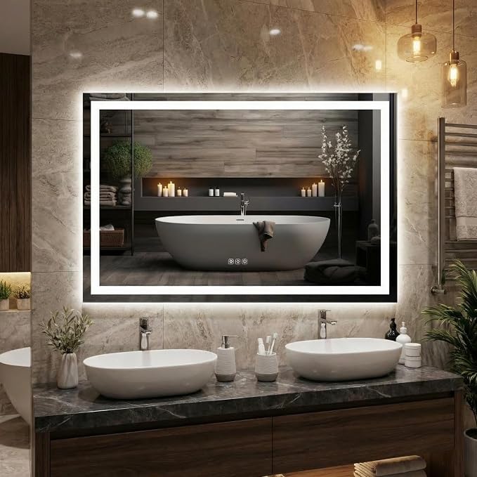 LED Bathroom Mirror 45 x 30 inch, Lighted Bathroom Vanity Mirror by Unknown