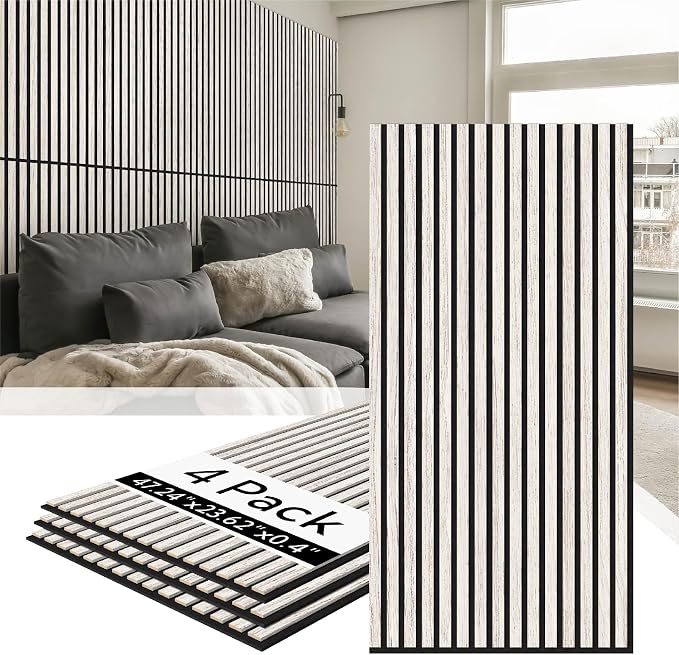 Olanglab Wood Slat Wall Panels 4 Pack, Acoustic Wall Panels, 47.24'' x 23.62" by Olanglab